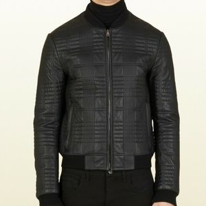 Gucci Men's Black Quilted  Leather Jacket 52 Italy